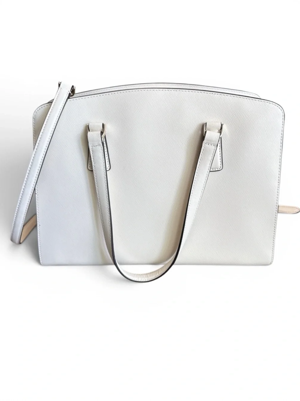 Kate Spade Perry Ivory White Leather Satchel V095 Meringue Gold Logo Adj Strap